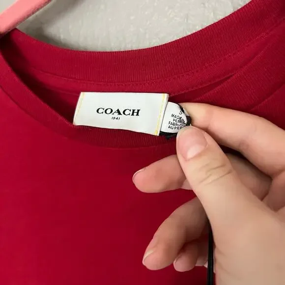NWT COACH Rexy Tape T-Shirt Red Size Small Casual comfort everyday Short Sleeve - Picture 5 of 7